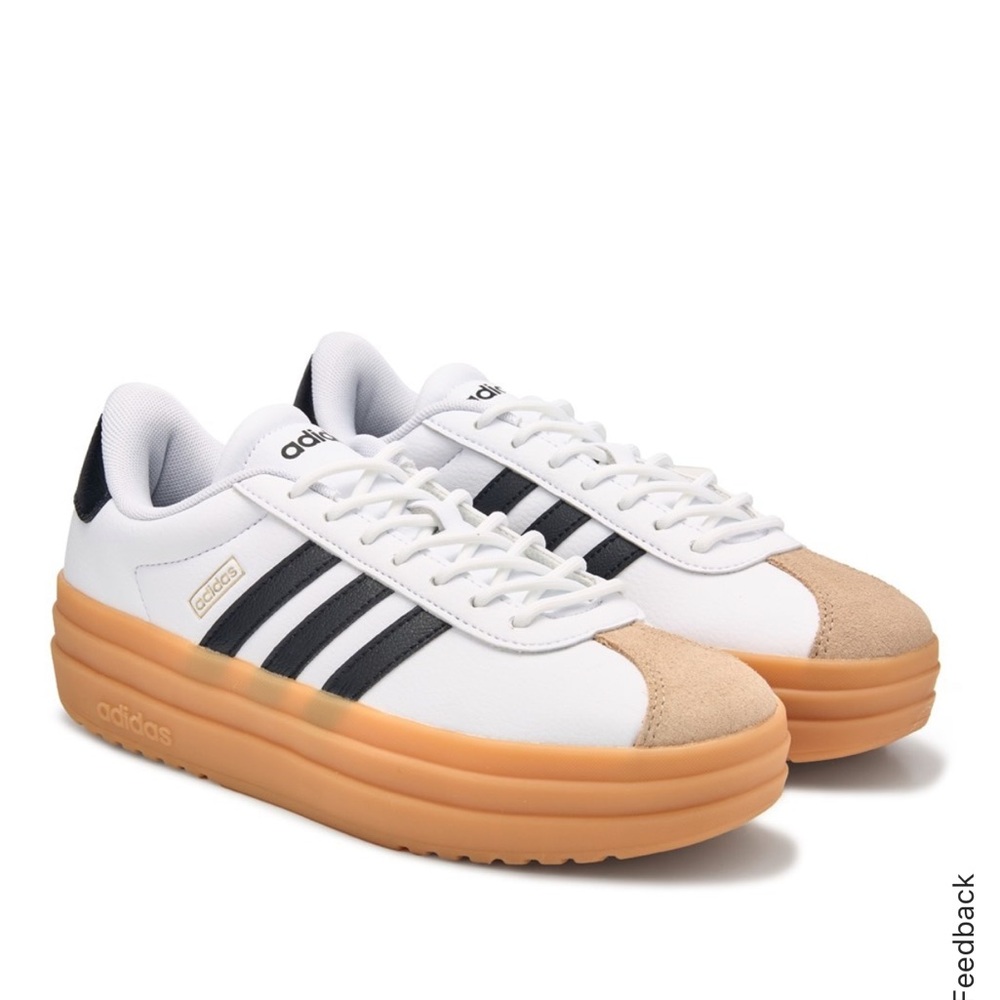 Adidas White and Black Sneakers with Tan Sole